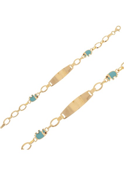 Fil Figürlü Isim Yazılabilir Çocuk Bileklik 14 Ayar Altın