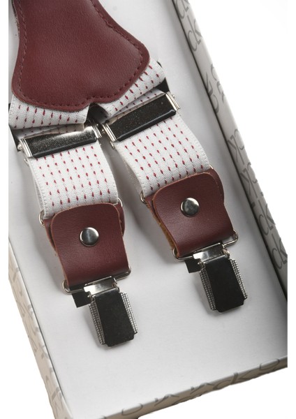 Unisex Beyaz Derili Esneyebilen Lastik Ayarlanabilir Metal Klipsli Pantolon Askısı 2602025 modelleri