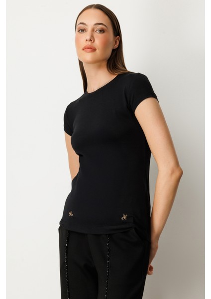 Kadın Sıfır Yaka Ay Kol Basic Bluz 61302 Siyah