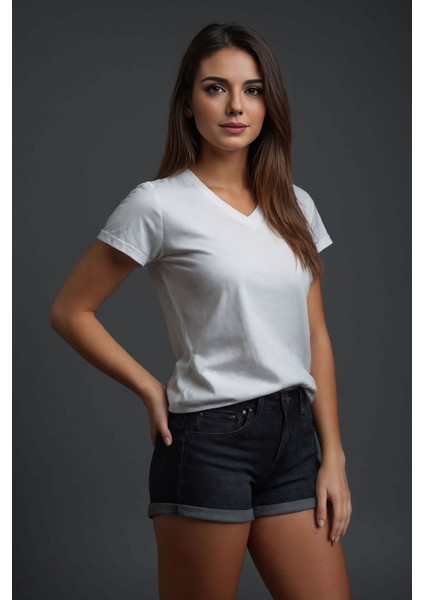 Basic Beyaz V Yaka Tişört