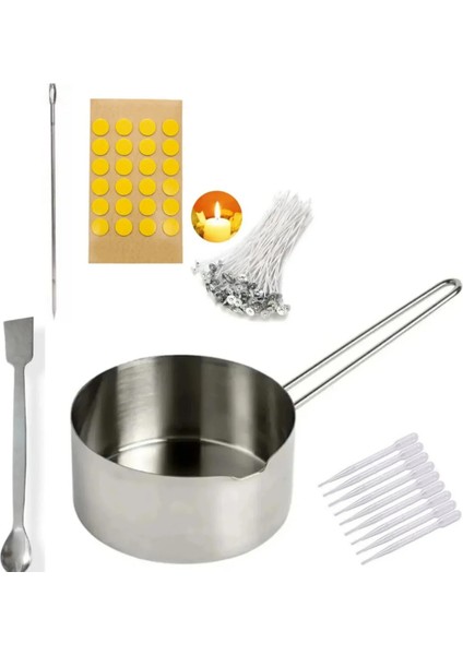 Mum Eritme Kabı 750 ml Fitil Delme Eritme Kaşığı Mum Fitili Tutacağı 20LI Mum Etiketi Pastör Pipeti