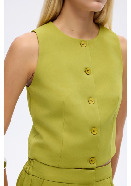 Düğme Detaylı Yelek Ceket Olive modelleri