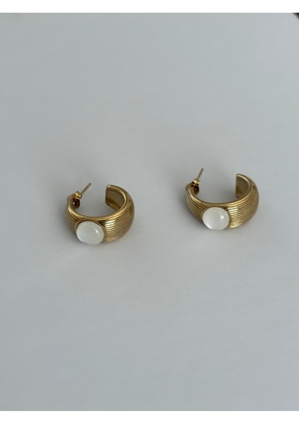 Beyaz Ay Taşı Kararmaz Gold Halka Çelik Küpe fiyatları