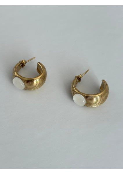 Beyaz Ay Taşı Kararmaz Gold Halka Çelik Küpe fırsatları