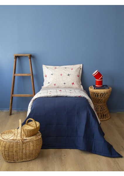 Plane Tek Kişilik Yatak Örtülü Set