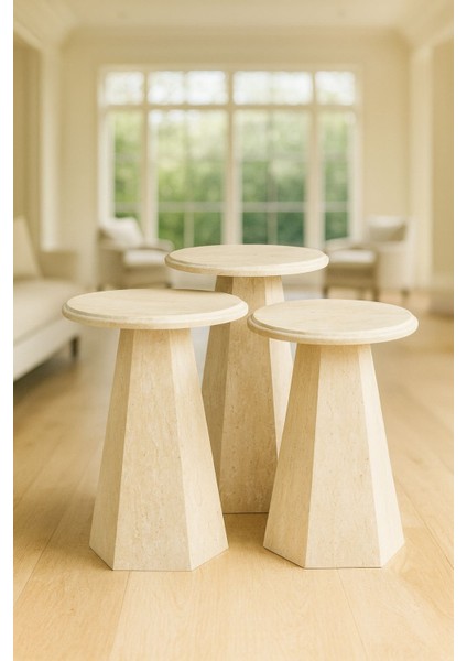 3’lü Mdf Traverten Prizma Zigon Sehpa Seti modelleri