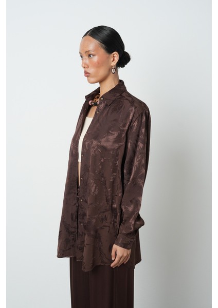 Kadın Kahverengi Karışık Desenli Oversize Tesettür Gömlek fiyatları