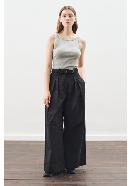 Geniş Pileli Gabardin Pantolon Siyah fırsatları