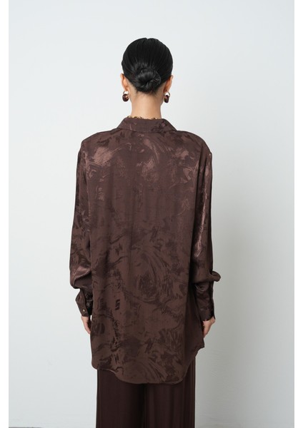 Kadın Kahverengi Karışık Desenli Oversize Tesettür Gömlek indirimleri