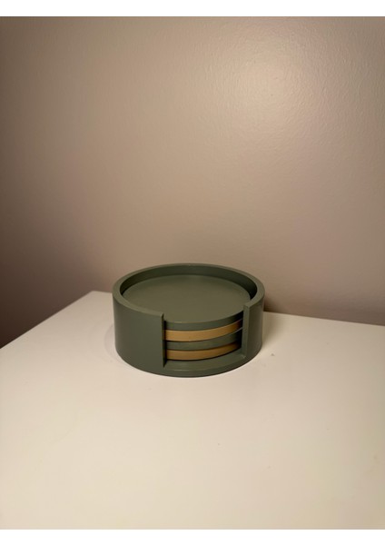 4'lü Bardak Altlığı Seti | Adaçayı Yeşili & Krem | Vernikli El Yapımı Altlık