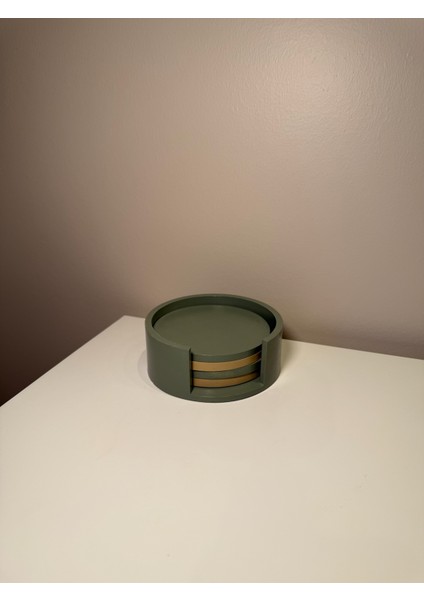 4'lü Bardak Altlığı Seti | Adaçayı Yeşili & Krem | Vernikli El Yapımı Altlık fiyatları