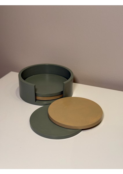 4'lü Bardak Altlığı Seti | Adaçayı Yeşili & Krem | Vernikli El Yapımı Altlık modelleri