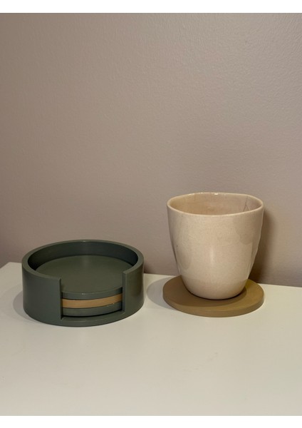 4'lü Bardak Altlığı Seti | Adaçayı Yeşili & Krem | Vernikli El Yapımı Altlık fırsatları