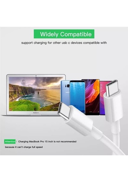 USB C Kablosu Esnek USB C - USB C Şarj Kablosu Pd 3.0 15 Pro Max Galaxy S23 S22 S21 A54 7 iPad Pro 12.9 iPad Mini 6/air 5 Vb. ile Uyumludur. modelleri