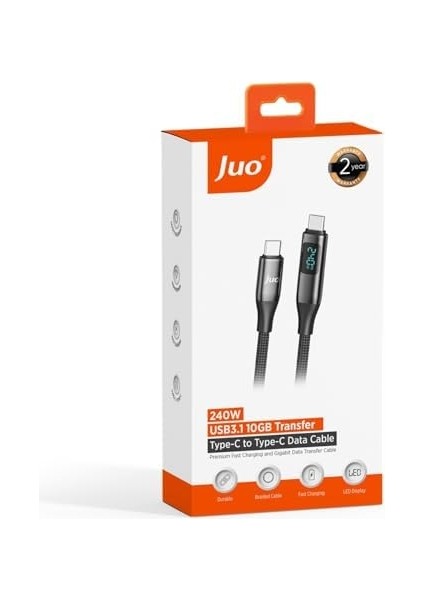 Juo 240W USB 3.1 Gen2 10GBPS E-Mark Çipli LED Display 4K 60Hz Görüntü ve Type-C Hızlı Şarj Kablosu 2 Metre modelleri