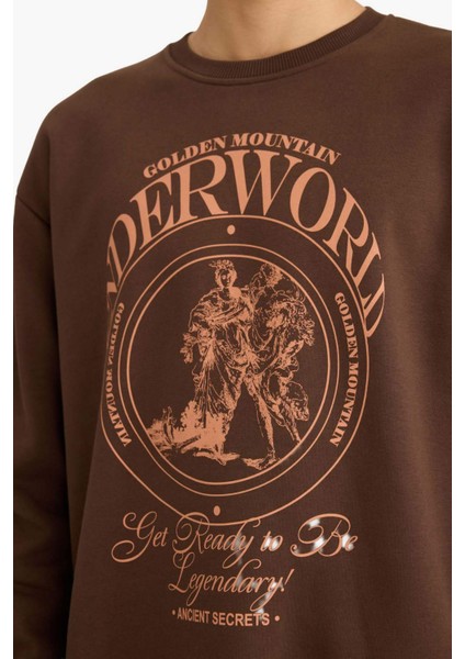 Boxy Fit Bisiklet Yaka Baskılı Sweatshirt F2111AX25AU fırsatları