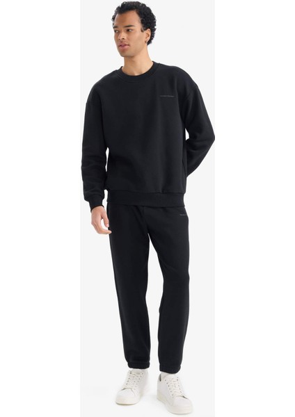 Boxy Fit 2'li Takım Bisiklet Yaka Baskılı Sweatshirt Eşofman Altı F9623AX25AU