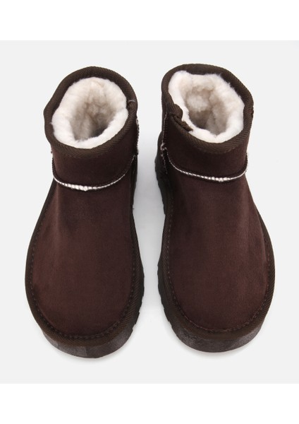 01BOH315080A480 KADIN Süet Kahverengi Içi Kürklü Bilekte Kalın Tabanlı Düz Bot