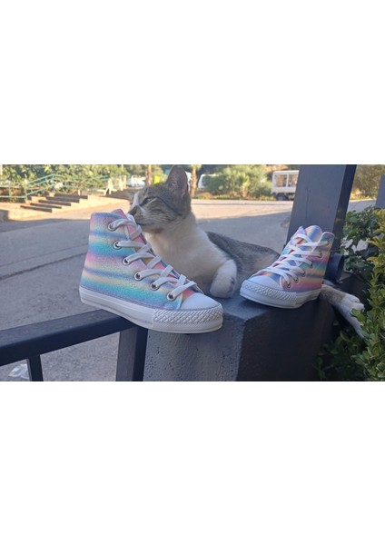 Gökkuşağı Simli ve Işıklı Kız Ayakkabısı