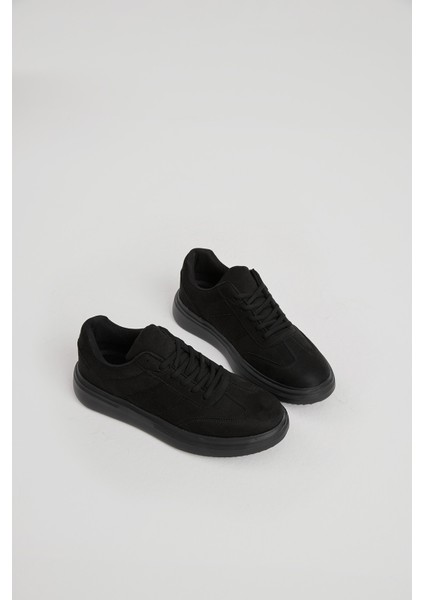 Erkek Siyah Kalın Faylon Hafif Taban Bağcıklı Spor Ayakkabı fiyatları