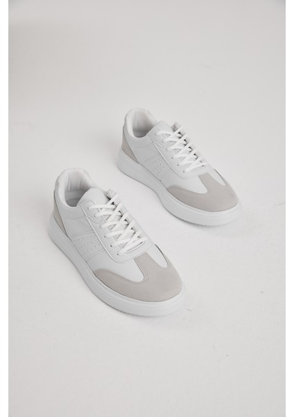 Erkek Beyaz Gri Kalın Faylon Hafif Taban Bağcıklı Spor Ayakkabı fiyatları