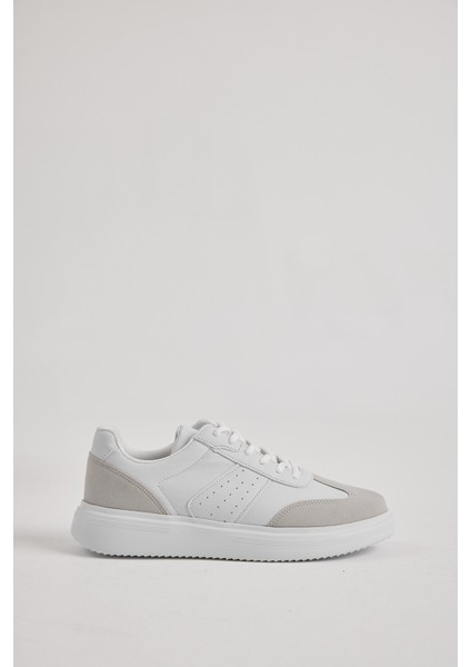 Erkek Beyaz Gri Kalın Faylon Hafif Taban Bağcıklı Spor Ayakkabı modelleri