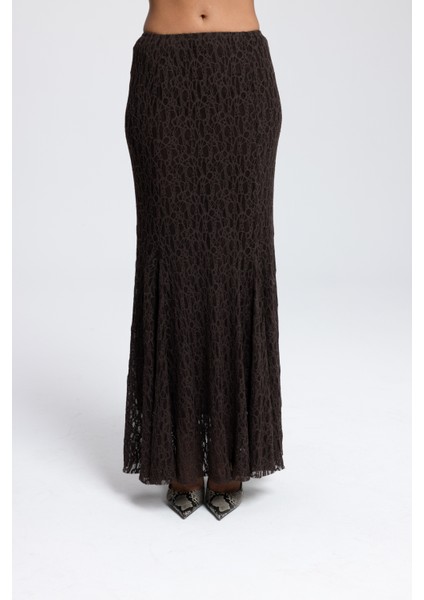 Veylia Uzun Kahve Dantel Etek modelleri