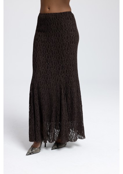 Veylia Uzun Kahve Dantel Etek fırsatları