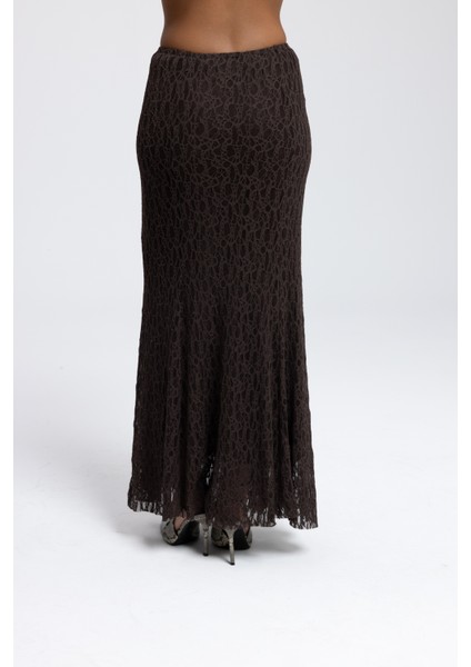 Veylia Uzun Kahve Dantel Etek indirimleri