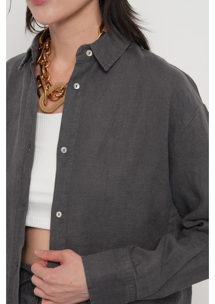 Kadın %100 Keten Yanları Düğme Detaylı Gömlek modelleri