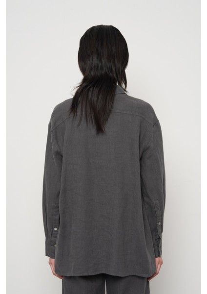 Kadın %100 Keten Yanları Düğme Detaylı Gömlek indirimleri