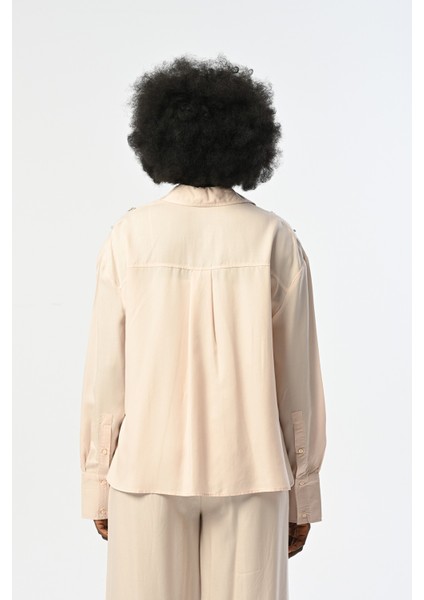 Kadın Önü Taş Işlemeli Açık Bej Gömlek indirimleri