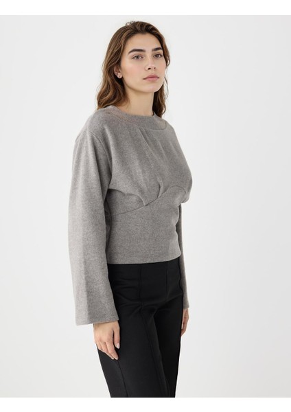 Antrasit Melanj Kayık Yaka Uzun Kollu Yumuşak Dokulu Sweatshirt fırsatları