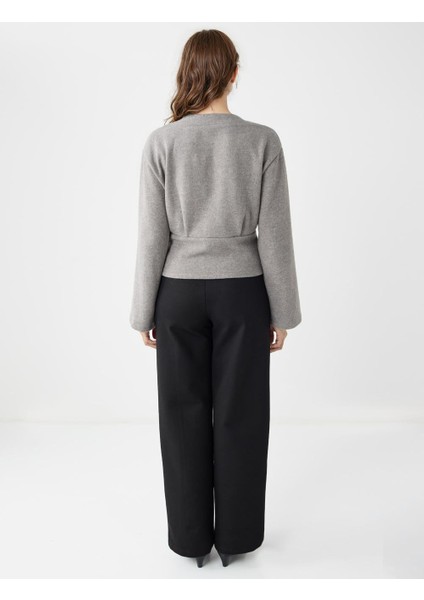 Antrasit Melanj Kayık Yaka Uzun Kollu Yumuşak Dokulu Sweatshirt indirimleri