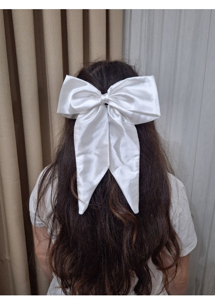 Kadın Saten Fiyonk Saç Tokası / Inci Işıltısı – Otomatik Klipsli - Uzun Boy fiyatları