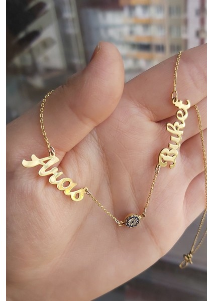 925 Ayar Gümüş 24 Ayar Altın Kaplama Isimli Kolye