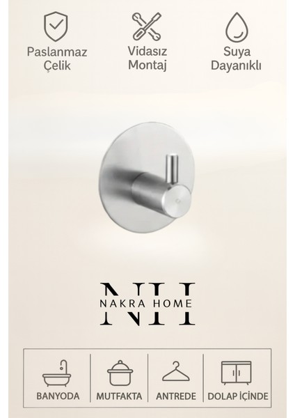 Paslanmaz Çelik Yapışkanlı 1 Adet Oval Duvar Askılığı | Delmeden Montaj Suya Dayanıklı Çok Amaçlı