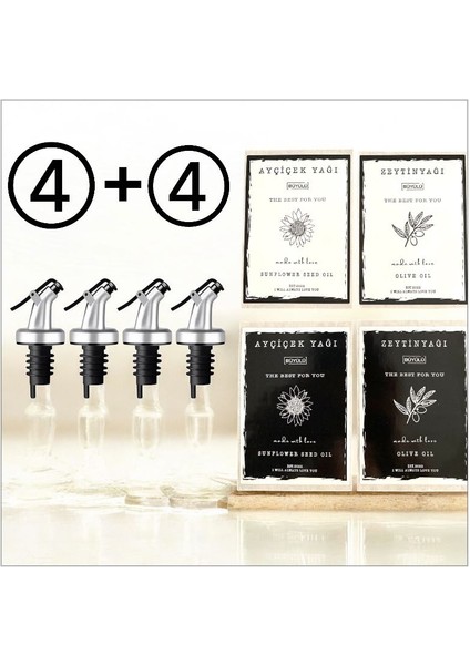 4 Adet Gümüş Yağdanlık Başlığı 4 Adet Suya Dayanıklı Etiket Sticker