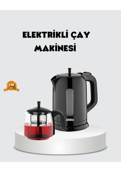 Buğz Çaycı Cam Demlikli 1800W Güçlü ve Sıcak Tutmalı Elektrikli Çay Makinesi