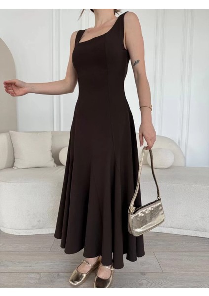 Sırt Dekolteli Kolsuz Uzun Elbise - Kahverengi fiyatları