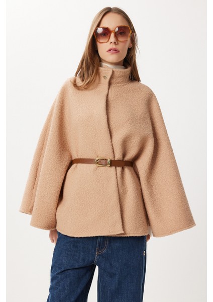 Kemerli Düğmeli Buklet Panço LMW0030 Bisküvi