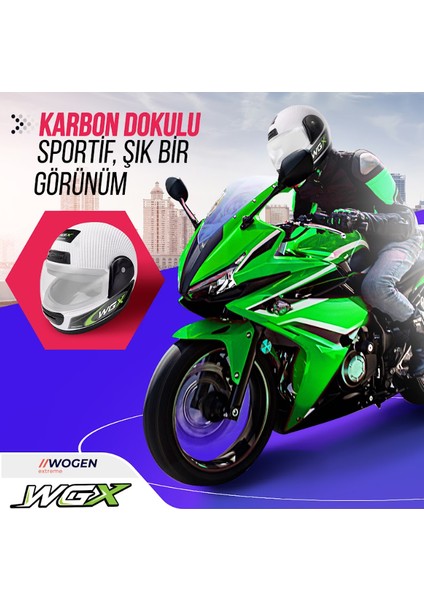 Fullface Kask Karbon Beyaz-Yeşil (M) modelleri