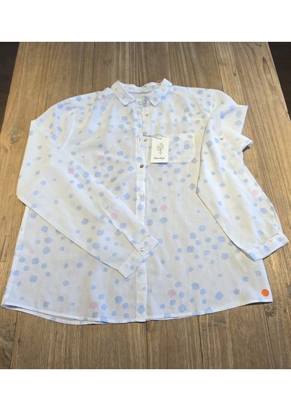 100% Pamuklu Vual Denizkabuğu Desenli Yıkanmış Bluz modelleri