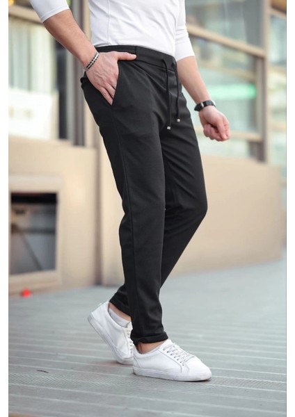 Erkek Diagonel Mikro Dokulu Cepli Beli Lastilki Pantolon - Siyah modelleri