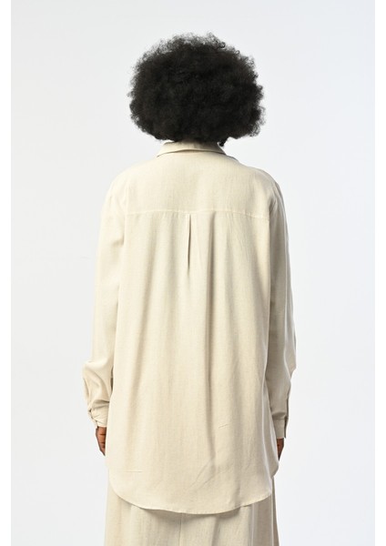 Kadın Natur Renk Işlemeli Oversize Kesim Gömlek indirimleri