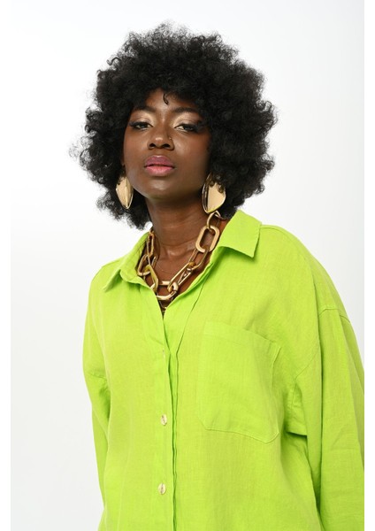 Kadın Düz Renk Tek Cepli %100 Keten Gömlek modelleri