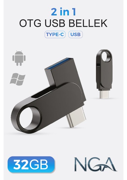 32GB Kapasiteli Otg Flash Bellek Type-C USB Bellek - Telefon Pc Uyumlu