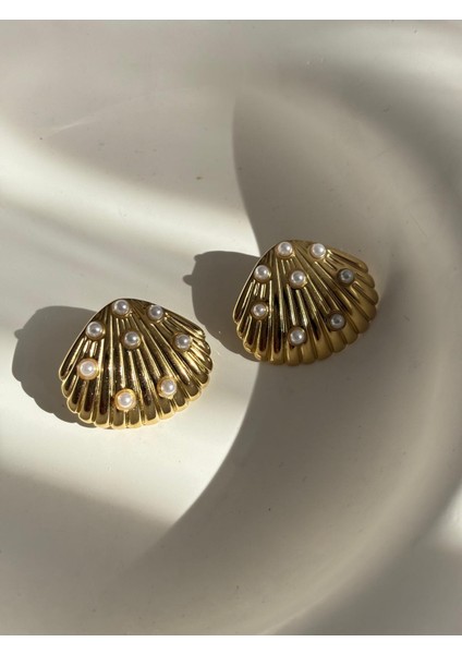 Midye Model Inci Top Detay Kararmaz Gold Çelik Küpe modelleri