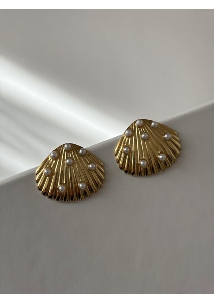 Midye Model Inci Top Detay Kararmaz Gold Çelik Küpe fırsatları