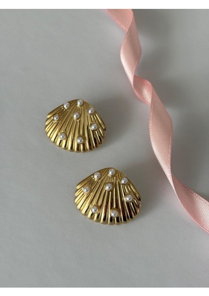 Midye Model Inci Top Detay Kararmaz Gold Çelik Küpe indirimleri